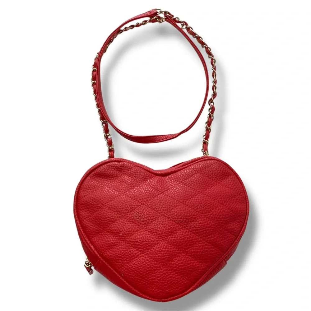 Justfab Vintage Y2K Quilted Pebbled Leather Red Heart Crossbody Bag